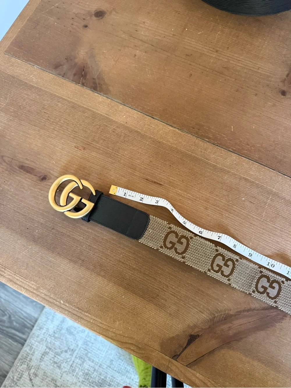 GG Supreme Canvas Double G Belt Black Brown Gold Size 85/34